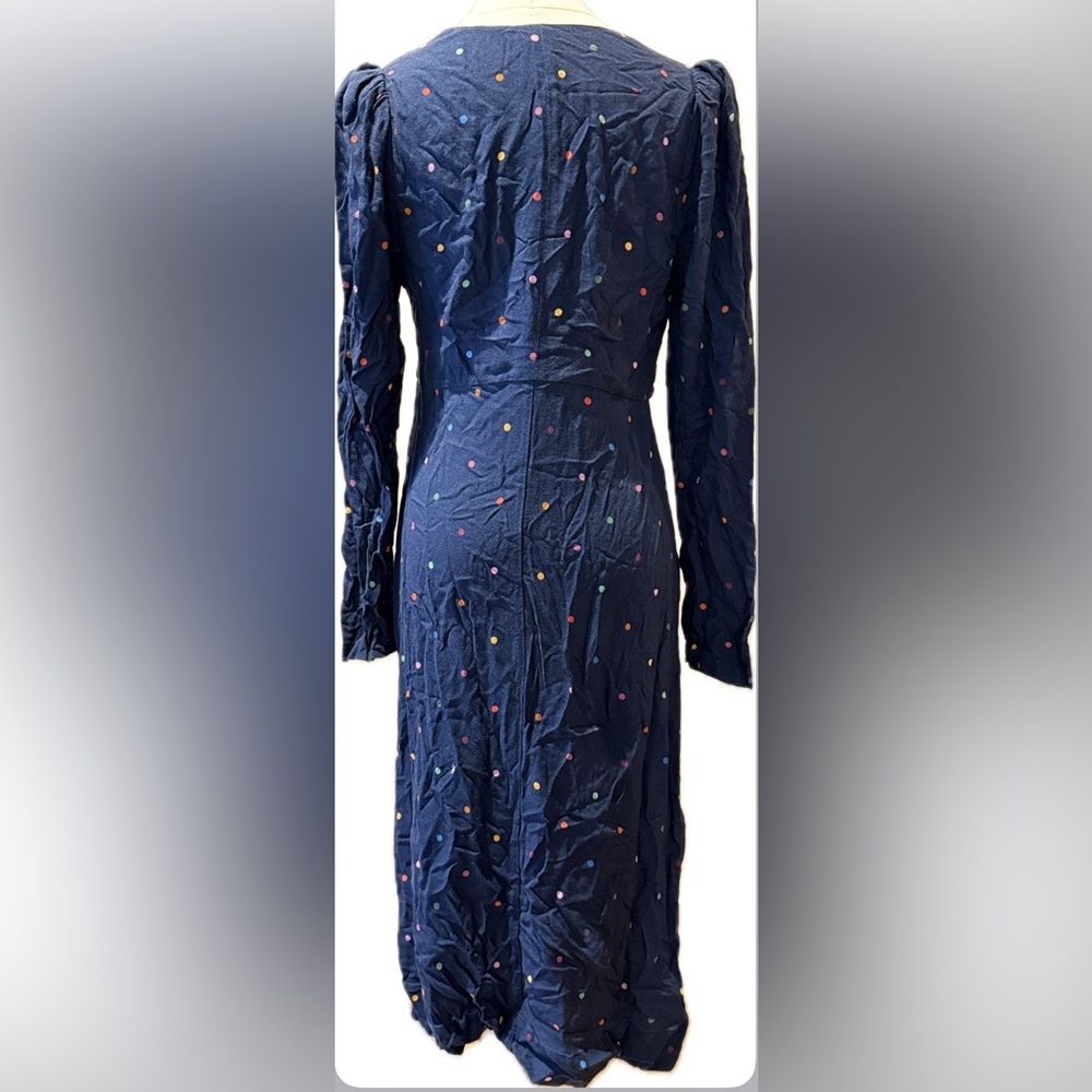 Navy Polka Dot V-Neck Long Sleeve Dress - Picture 5 of 10